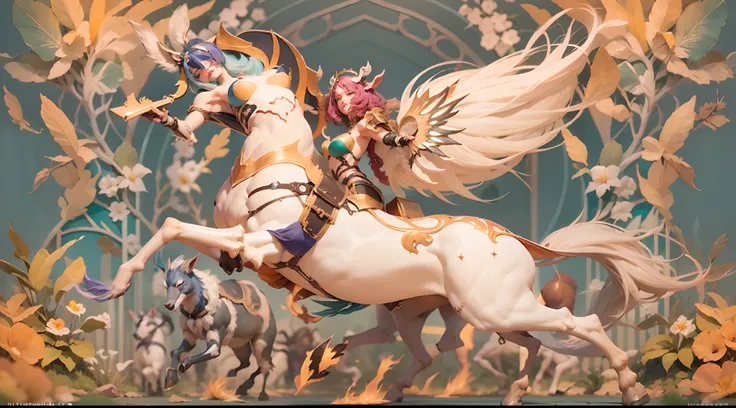 In the beautiful illustration of this super-grand scene，The ultra-distant lens shows us（Over eight separate and distinctive centaur characters：9.9），They all have their own characteristics，Vivid and interesting。Radiant from the heavens（Angelic centaurs：6.6）...