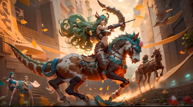 In the beautiful illustration of this super-grand scene，The ultra-long lens shows us（Over eight separate and energetic centaur characters：9.9），They all have their own characteristics，Vivid and interesting。A radiant light falling from the sky（Angel centaurs...