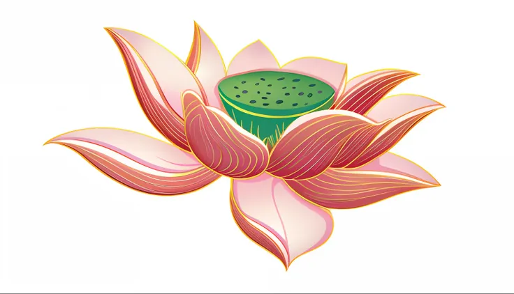 There is a pink flower，It has a green stem on it, Lotus, lotus flower, with lotus flowers, lotus petals, lotuses, finely detailed illustration, standing gracefully upon a lotus, rendered illustration, lotuses, Pink Lotus Queen, high detail illustration, hd...