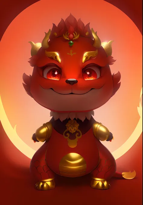 A cartoon of a red dragon with gold and jade on its head, cute little dragon, as an anthropomorphic dragon, inspired by Park Hua, drak, Furry Chinese dragon, anthropomorphic dragon, dragon-shaped human, inspired by Gong Xian, inspired by Li Mei-shu, advanc...