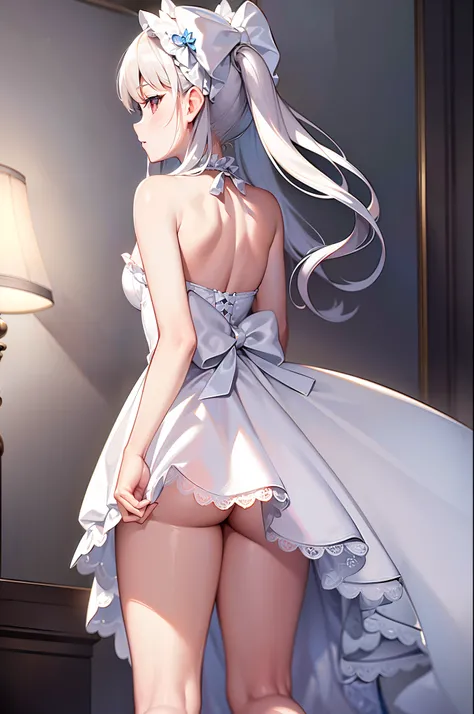 (Masterpiece:1.2), Best quality, A high resolution, Original, (Extremely detailed:1.2), Ultra-detailed, the wallpaper, Perfect lighting,(Extremely detailed CG:1.2), 8K, 1girll, Solo, double tails,  (White Lolita stylish:1.2), The dress has a large bow on t...