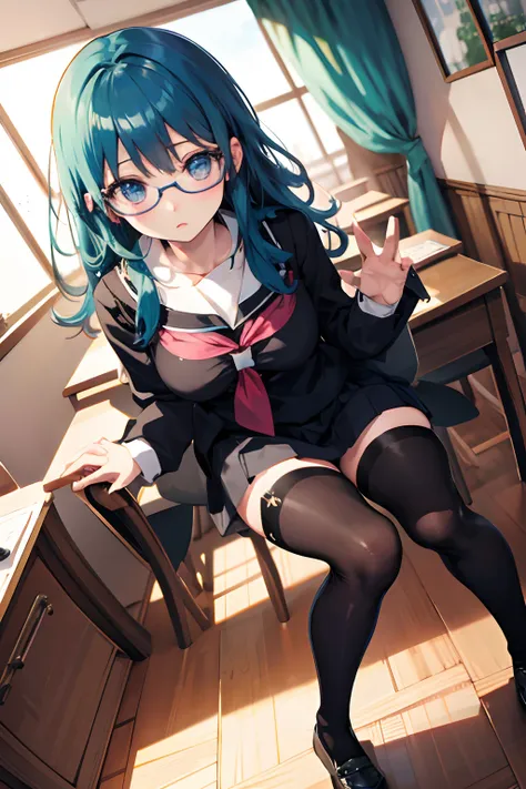 kawaii、beautiful digital art、unsupervised、eye glasses、butterfly tights、‎classroom