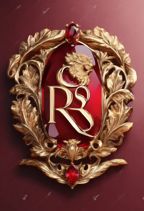 ((Best quality)), ((masterpiece)), (detailed:1.4), a gorgeous red ruby stone with golden letters "RS" engraved, logotype style