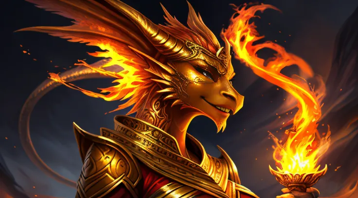 A closeup of a woman，There is fire and flame on the body, with fiery golden wings of flame, with fiery golden wings, Epic fantasy art style, concept-art | Art germ, phoenix warrior, Extremely detailed Artgerm, Epic fantasy digital art style, female lord of...