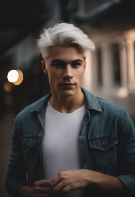 Portrait of a young male , 20 years old, white hair