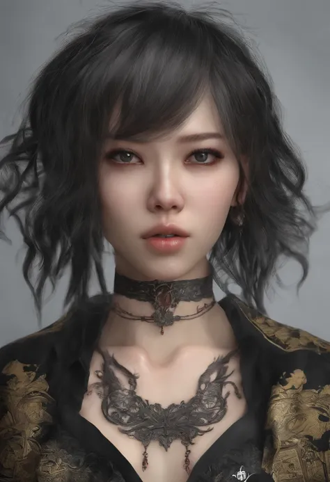 A pornographic girl wearing Chinese underwear，s the perfect face，Wearing black stockings，Wear stiletto heels，with tattoos，Have on the street，CG，incredibly detailed，ultra-realistic realism