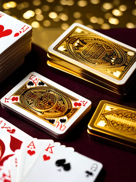 Several pure gold playing cards on a table