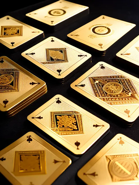 Several pure gold playing cards on a table