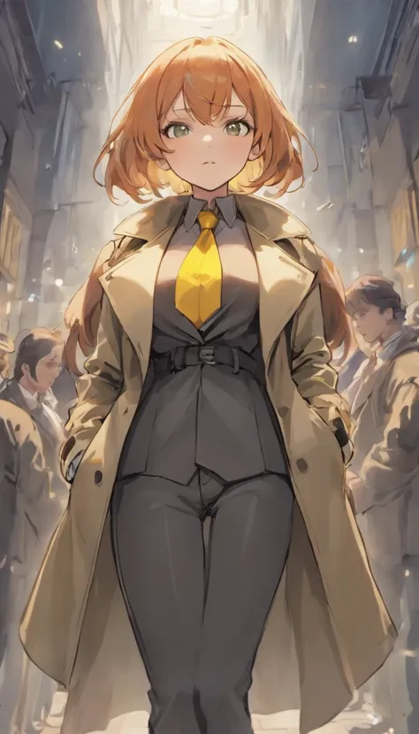 Close-up of people in trench coats and jeans, Large breasts，cleavage，official character art, official character illustration, adam hughes, character art closeup, Women researchers, full body portrait of jean grey, detailed character art, detailed character...