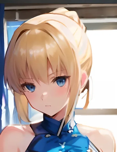 anime girl with blonde hair and blue eyes posing for a picture, Fine details. Girl front, Artoria Pendragon, Kawasi, 《azur lane》role, Guviz, azur lane style, shikamimi, A scene from the《azur lane》videogame, Waifu, Anime Huaifu, anime portrait of shiina rin...