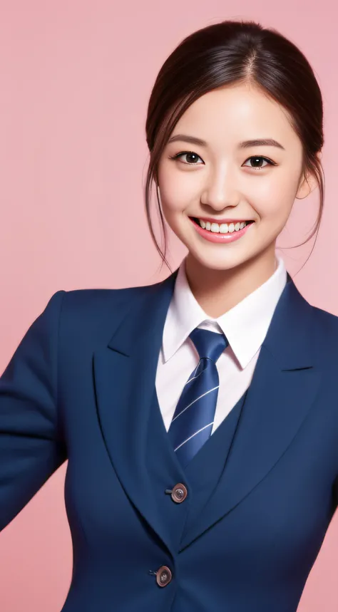 Miss Cabaret、Cabin Attendant Uniform、hiquality、A hyper-realistic、healthy、Smiling expression、Slender perfect figure、Japan beauties、beautidful eyes、face perfect、Beautiful skin、Pink background