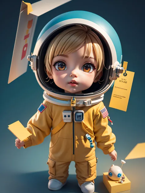 There is a little doll with helmet and helmet, cute 3d rendering, little astronaut looking up, portrait anime space cadet boy, cute 3d anime boy rendering, cute detailed digital art, male explorer mini cute boy, 3d rendering stylized, 3d rendered character...