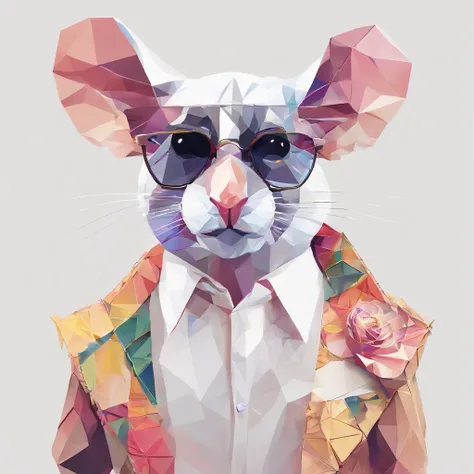 Perfect alignment, Cute mouse in jacket，crystal vases，Rose flower, Wearing sunglasses, cheerfulness, Standing position, Abstract beauty, Centered, Looking at the camera, Facing the camera, nearing perfection, Dynamic, Highly detailed, smooth, Sharp focus, ...