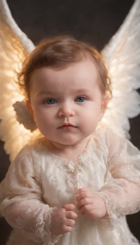 A beautiful cherub baby angel, Raphael estilo de pintura, brilho iridescente, dust particles, Mystical scene, Ethereal, fantasia surreal, cena renascentista, majestoso, esthetic, studio lighting, Cinematic lighting, foco profundo, Super Adobe, textura deta...