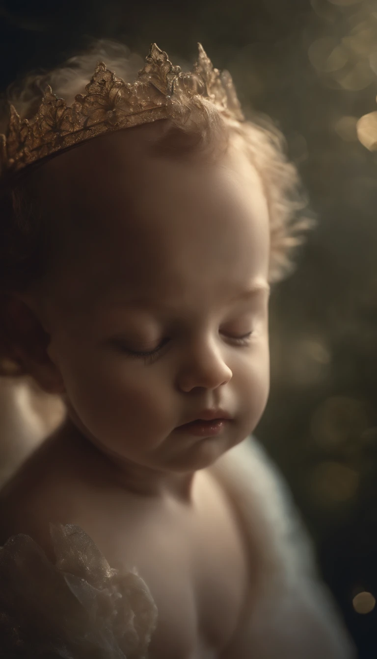 A beautiful cherub baby angel, Raphael estilo de pintura, brilho iridescente, dust particles, Mystical scene, Ethereal, fantasia surreal, cena renascentista, majestoso, esthetic, studio lighting, Cinematic lighting, foco profundo, Super Adobe, textura deta...