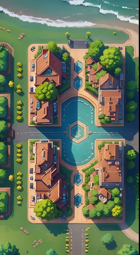 Line style Two-dimensional Town City Top view Small fresh Hearthstone style