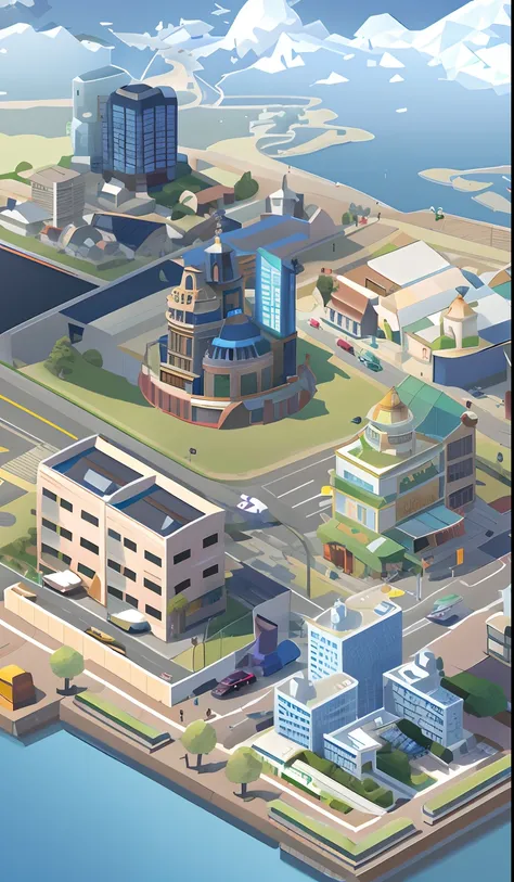 Change the style，Genshin game style，Change 2D style scenes，Detailed 2D illustration, super detailed color lowpoly art, town center background, Detailed city, Isometric 2D rendering, realistic photo of a town, isometric illustration, expansive detailed laye...