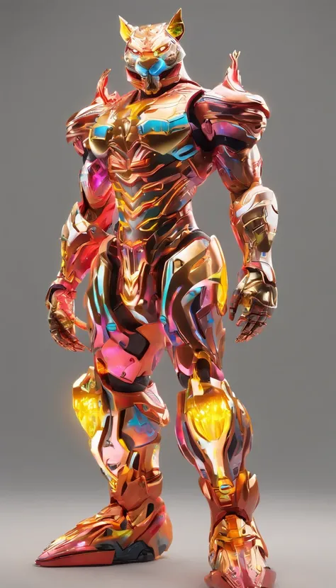 Chinese Tiger, (blind box toy style:1.2), (Full body shot:1.6) , Behind him is a crystal Chinese tiger, Transparent Mecha, Exquisite helmet:1.2, Luminescent goggles:1.2, Cyberpunk, Dreamy glow, bright neon lights, clean, White background, ( Global Illumina...