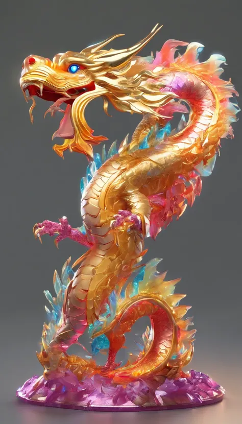 Chinese dragon, (blind box toy style:1.2), (Full body shot:1.6) , Behind him is a crystal Chinese dragon, Transparent Mecha, Exquisite helmet:1.2, Luminescent goggles:1.2, Cyberpunk, Dreamy glow, bright neon lights, clean, White background, (Global Illumin...