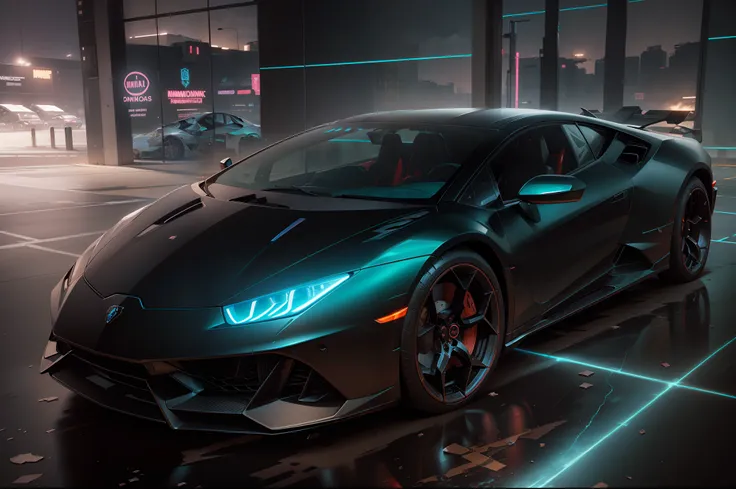 (kuvshinov:1), (samdoesart:1.1), (dreamlikeart:1), (nvinkpunk:1.4), (from_side:1.0), (wide angel view:1.2) Lamborghini huracan in cyberpunk city, concept art, multi-colored ribbons, old paper texture, highly detailed, (large viewport showing a detailed pla...