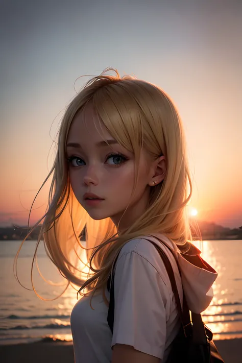 blonde girl in the sunset