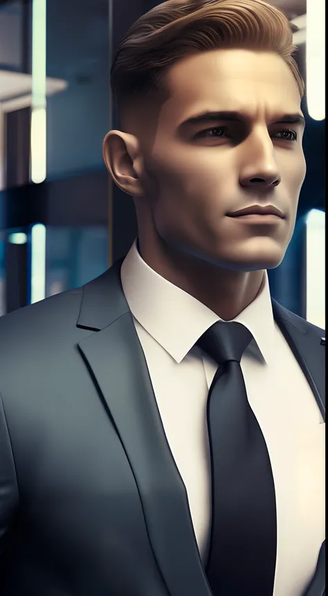 1man, matured male inside his office building, square jawline, taper haircut, suit and tie, photo realistic, headshot (8K, Best Quality, Masterpiece, Ultra High Definition: 1.2)