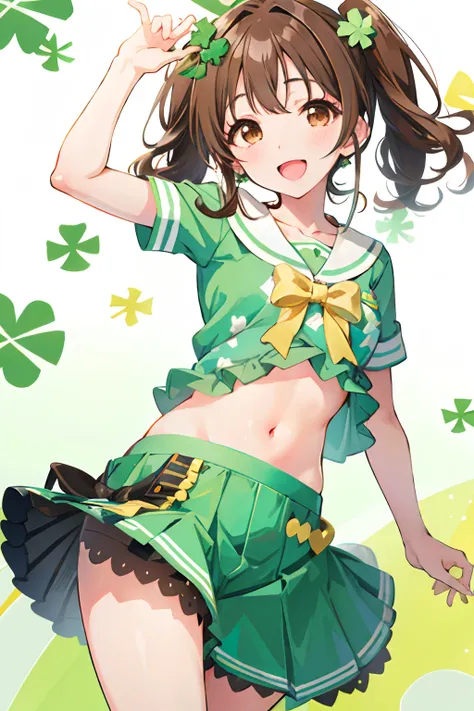 NSFW,idolmaster, Chieri Ogata,short twin tails with brown hair,small tits,Brown-eyed,four leaf clovers, Smile with open mouth,Top image quality,Best Quality