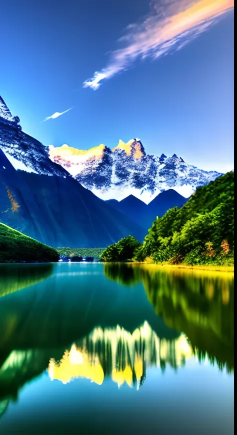 A beautiful Korean mountain and lake, (masterpiece), (portrait), (raw photo), (highly detailed CG unity 8k wallpaper) intricate, sharp focus, dramatic, realistic art