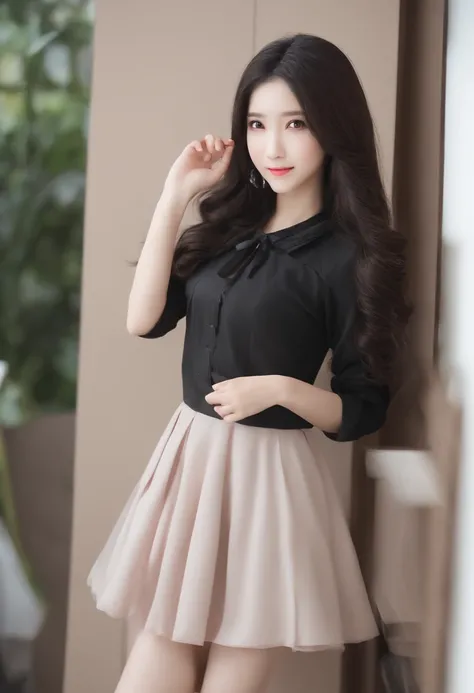 「Generate a beautiful girl with long black hair with AI。Be sure to include detailed features。

-hairdo: With long hair、Straight or Wave
- Hair color: A black、or dark brown close to black
- facial features;: Transparent skin、Big eyes（Brown if color is not s...