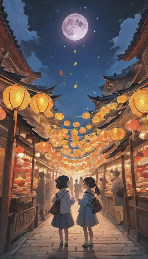 On a peaceful autumn night，A bright full moon hangs high in the clear blue night sky，A little star shines。In a beautiful square，Two cute pandas standing under the moon，They silently look forward，As if waiting for an important moment。
Traditional celebrator...