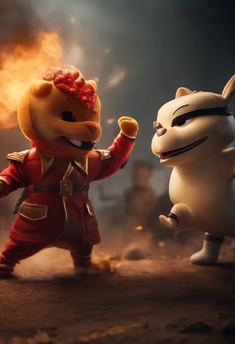 JD mascot and Tmall mascot fight background war fire