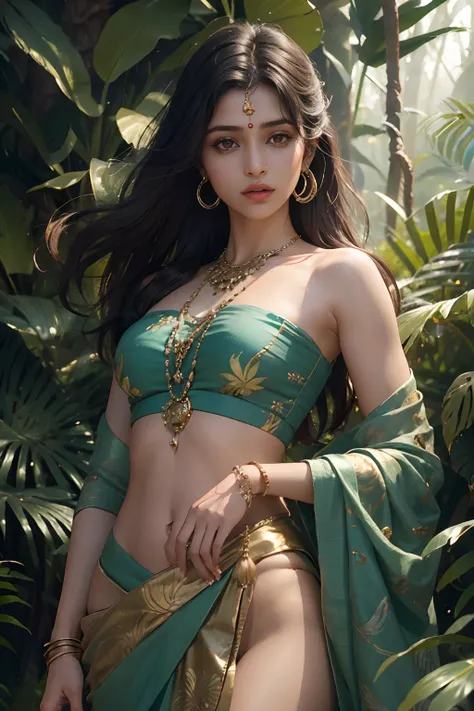 (1indiangirl:1.3),Solo,__Body parts__,
offcial art, Unity 8k wallpaper, Ultra detailed, Beautiful and aesthetic, Beautiful, Masterpiece, Best quality,Fantastical Atmosphere, Calming Palette, Detailed face, In the jungle, forest, Short and medium portraits,...