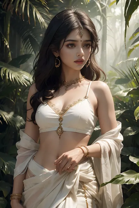 (1indiangirl:1.3),Solo,__Body parts__,
offcial art, Unity 8k wallpaper, Ultra detailed, Beautiful and aesthetic, Beautiful, Masterpiece, Best quality,Fantastical Atmosphere, Calming Palette, Detailed face, In the jungle, forest, Short and medium portraits,...