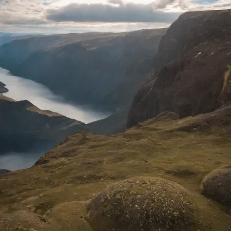 Magnificent view，Wonders of the world，Sunrise dawn，Andean landscape photography，Pale sunrise, Vast northwest（Andean landforms）mountain path，lakes，Odd Peak，A group of boulders in the shape of various glasses，cliff，（Two people sat shoulder to shoulder on the...