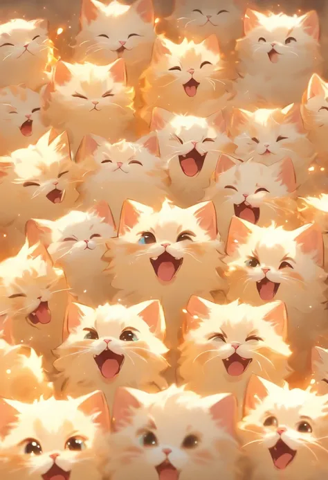 The various expressions of the white Persian kitten with crystal crowns in a meme bundle, appearing together in one image, showcasing 9 different poses and expressions including happiness, anger, crying, exhaustion, arrogance, affection, confusion, mischie...