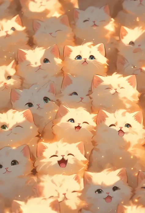 The various expressions of the white Persian kitten with crystal crowns in a meme bundle, appearing together in one image, showcasing 9 different poses and expressions including happiness, anger, crying, exhaustion, arrogance, affection, confusion, mischie...