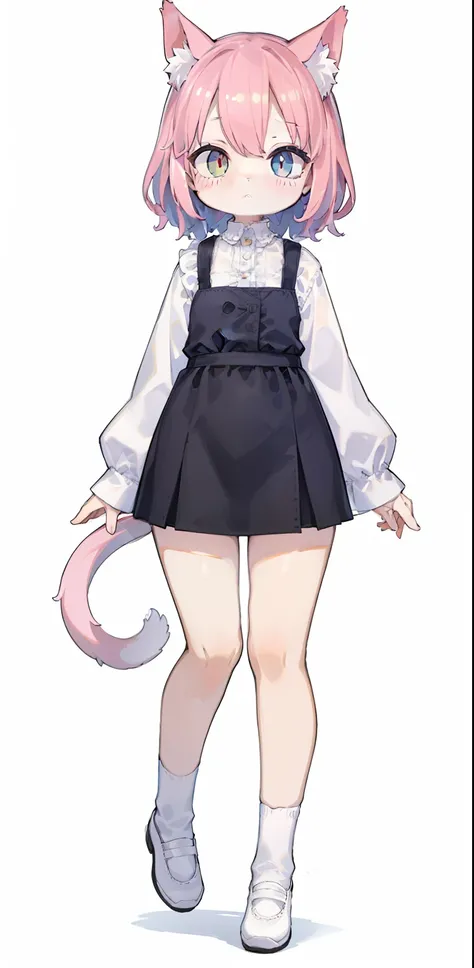 cat, full body, adult body, 1 girl, medium chest, legs, thighs, (pastel color: 1.5), (cute illustration: 1.5), (watercolor: 1.2), white background background