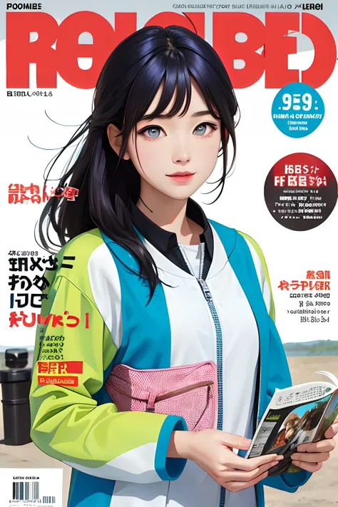 masterpiece, best quality, spring outfit, colorful hair, outdoor, magazine cover ,upper body,