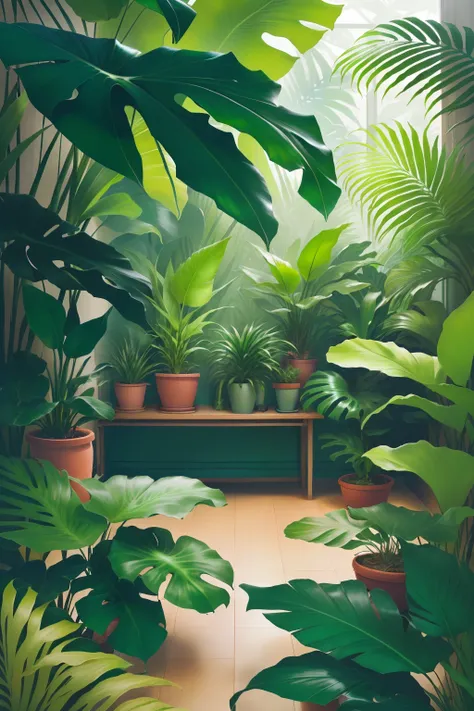 There were a lot of plants in the room, plants and jungle, tropical houseplants, room full of plants, Plantas exuberantes, Tropical plants, lush verdant plants, tropical jungle, houseplant, House plants, lush jungle, urban jungle plants, large plants in th...