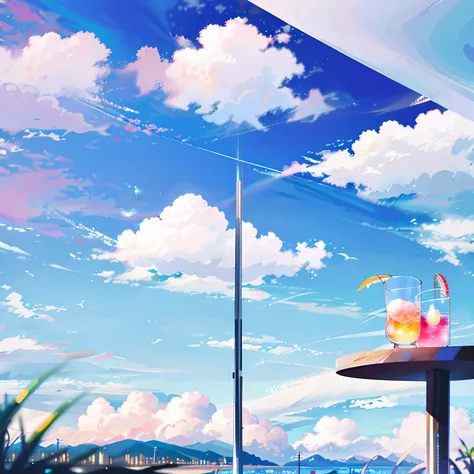 cocktailworld, no humans, scenery, summer,  sky, cloud,   blurry background, 
masterpiece, best quality, ultra detail,