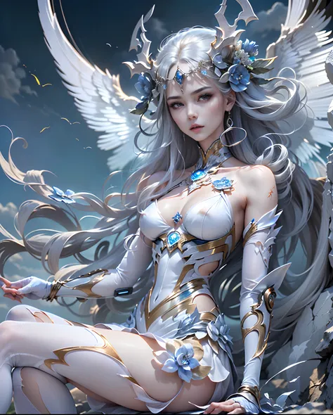 ((top-quality))、((​masterpiece))、(detaileds)、seductive succubus、Fantastic beauty、Perching on the clouds、(fantasy illustrations:1.3)、a captivating gaze、Pose Seductive、Delicate wings、Otherworldly charm、mystical sky、 (By Luis Royo:1.2)、(Yoshitaka Amano:1.1)、M...