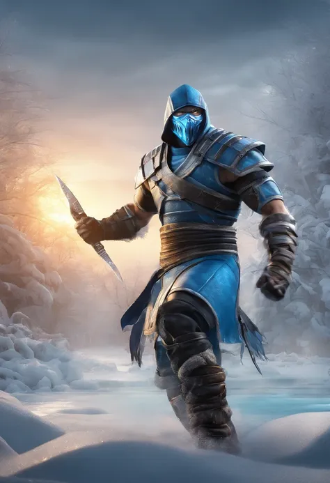 epic image of sub zero from mortal kombat in winter