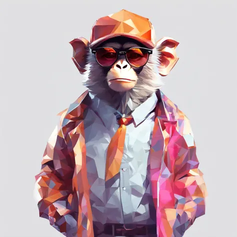 Perfect alignment, Cute little monkey in jacket，Crystal Vase，Rose flower, Wearing sunglasses, cheerfulness, Standing position, Abstract beauty, Centered, Looking at the camera, Facing the camera, Approaching perfection, Dynamic, Highly detailed, Smooth, Sh...