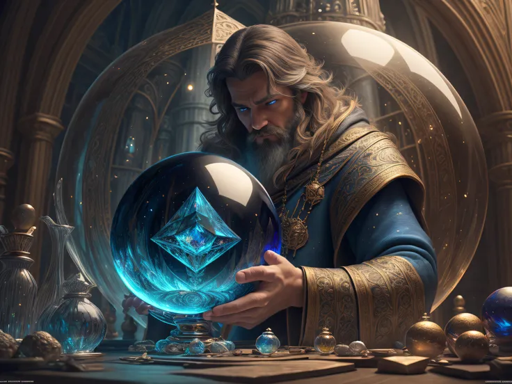 high details, best quality, 8k, [ultra detailed], masterpiece, best quality, (extremely detailed), dynamic angle, ultra wide shot, photorealistic, RAW, fantasy art, dnd art, fantasy art, realistic art, a wide angle view wallpaper of a wizard (intense detai...