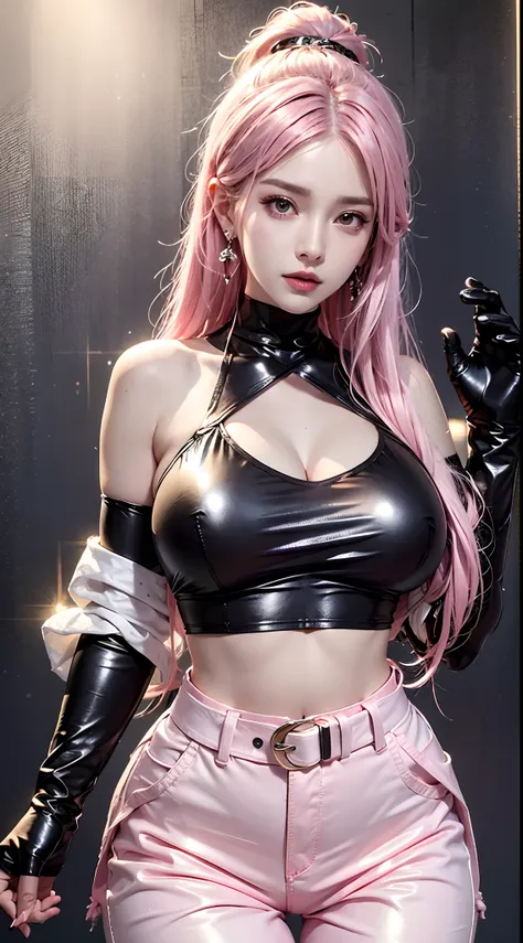 photorealistic, high resolution, 1women, mature female, solo, hips up,k/da_kai'sa,jewelry, earrings, makeup, bare shoulders, cro...