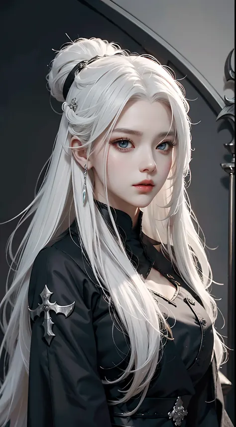 a close up of a person with white hair and a sword, white haired deity, with white long hair, with long white hair, artwork in the style of guweiz, white haired, guweiz, handsome guy in demon slayer art, beautiful character painting, by Yang J, white-haire...