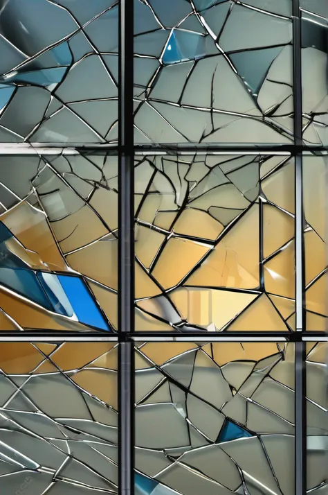 window crack, broken glass, front view, detail, isolated asset,