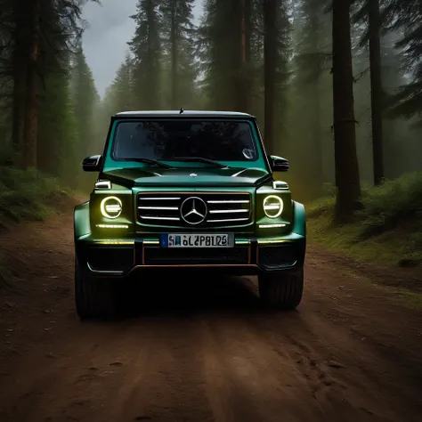 ultra-realistic image，Forest Road，Drive a Mercedes-Benz G off-road SUV