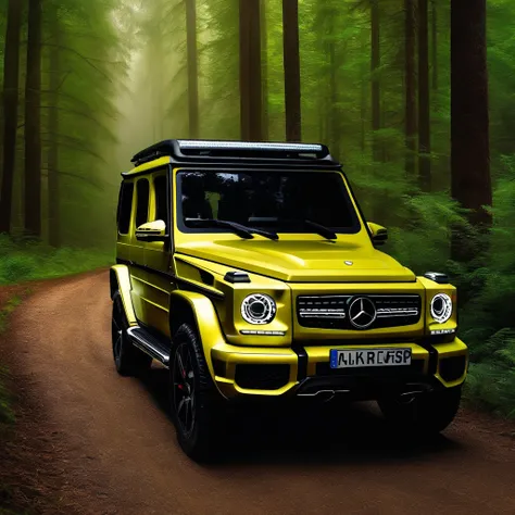 ultra-realistic image，Forest Road，Drive a Mercedes-Benz G off-road SUV