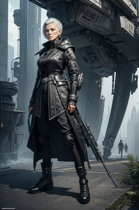 tmasterpiece，best qualtiy，ultra - detailed，very detailed illustration，The is very detailed，Complicated details，A high resolution，Very detailed 8k CG wallpaper，Handsome，An old lady，Futuristic clothing，Wear futuristic shoes，There is a sense of design，Sci-fi ...